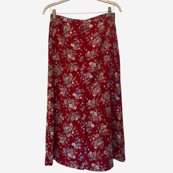 Kathie Lee Collection Dresses & Skirts - 90s Deadstock Floral Red Midi Skirt Button Front High Rise Size 10